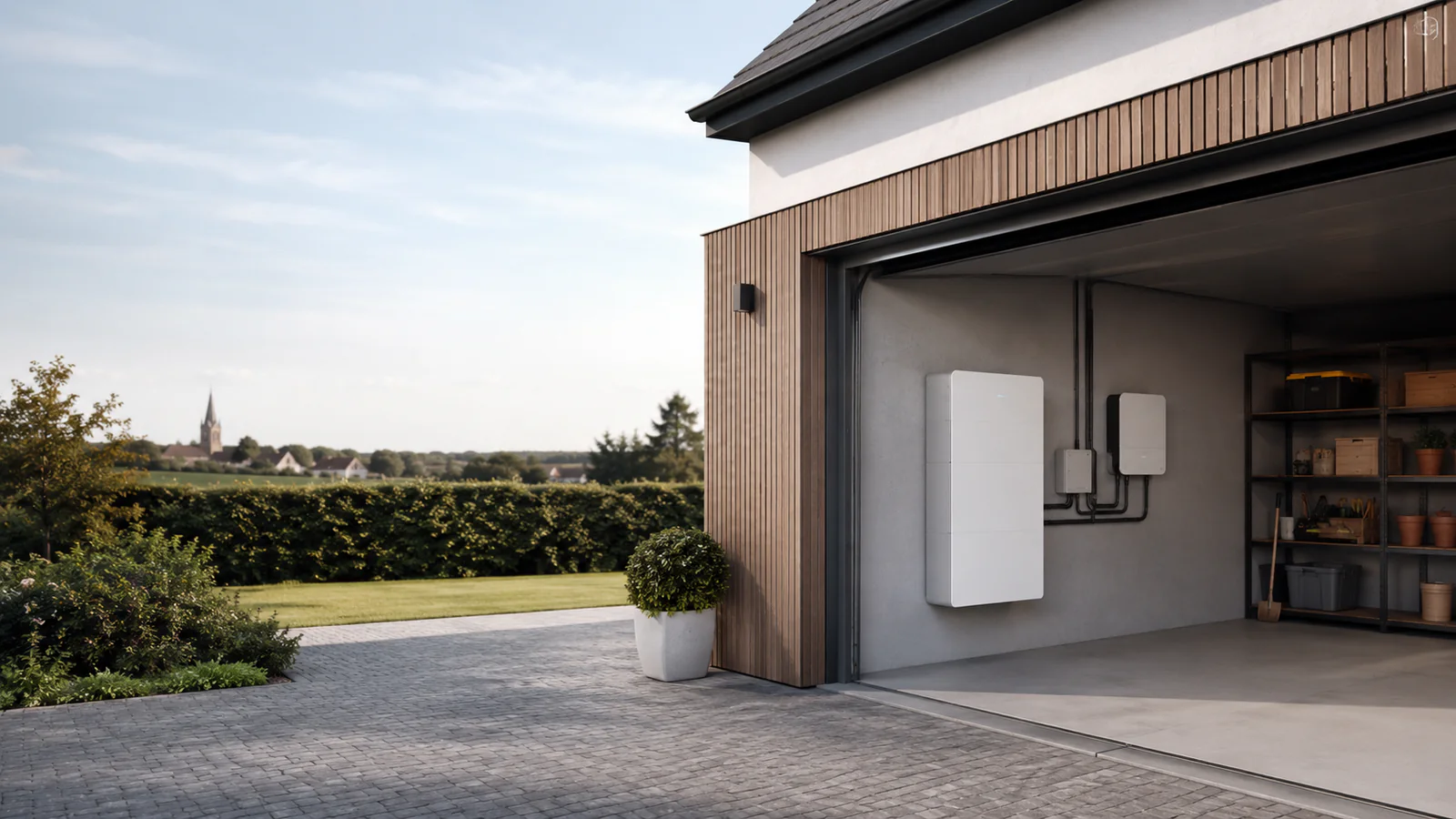 Batterie domestique installée dans le garage d’une habitation belge